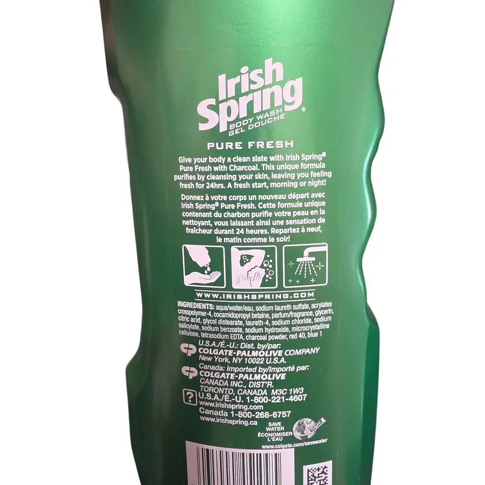Irish Spring Pure Fresh Charcoal Body Wash- Lot of 2